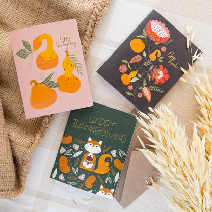 Pumpkin Garden Give Thanks Gold Foil Greeting Card