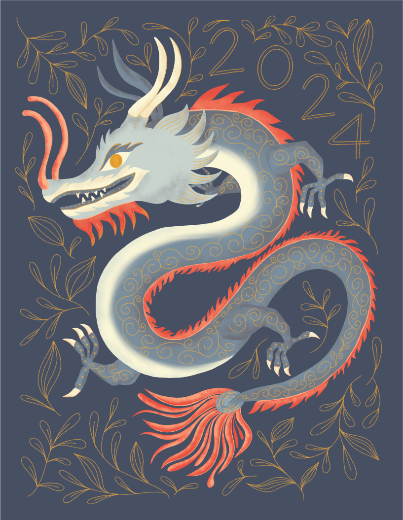 Blue Lunar New Year Dragon Greeting Card