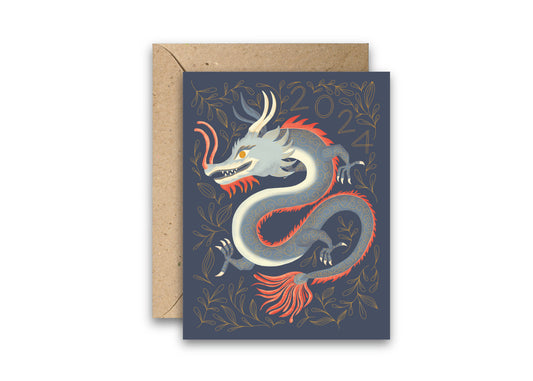 Blue Lunar New Year Dragon Greeting Card