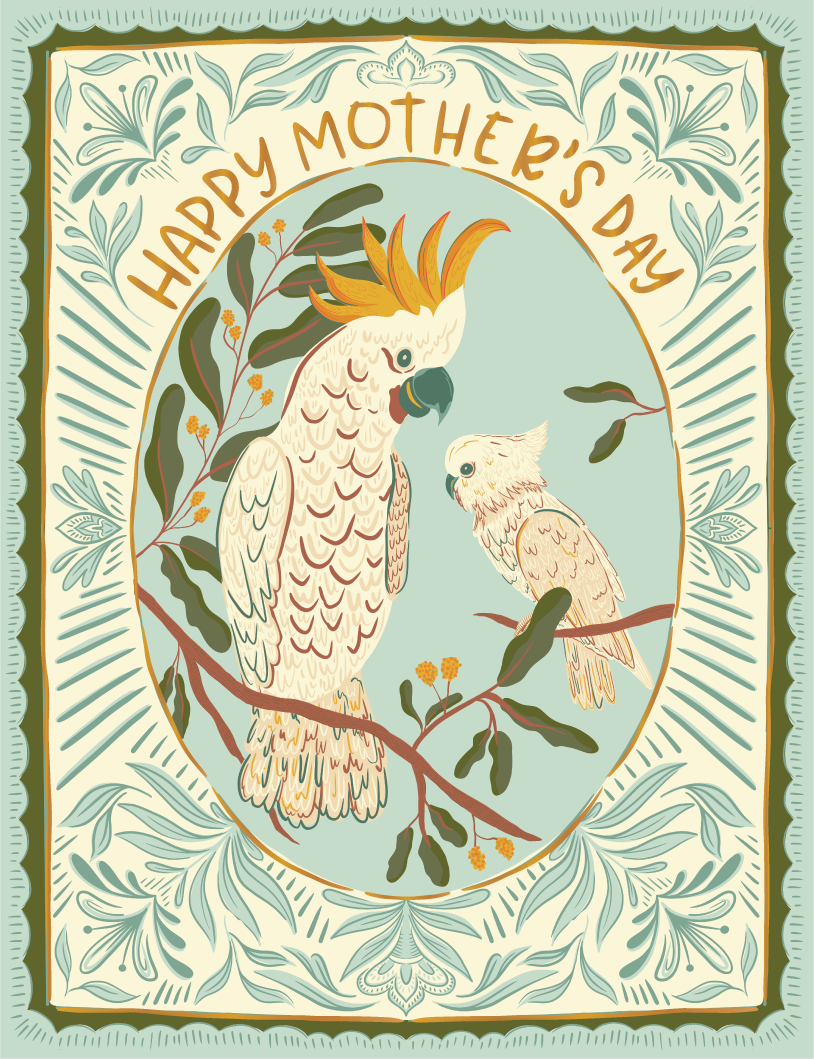 Cockatoo Love Mother's Day Gold Foil Greeting Card: A Heartfelt Keepsake