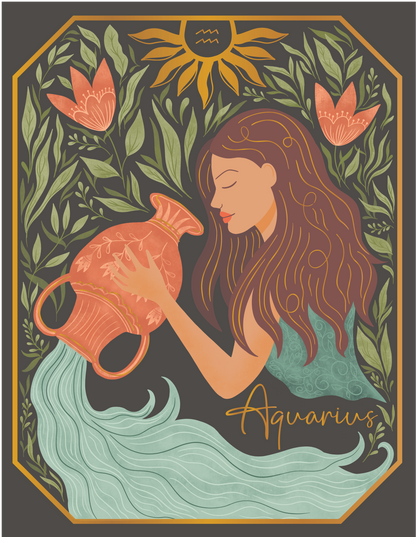 The Aquarius Zodiac Garden Gold Foil Greeting Card