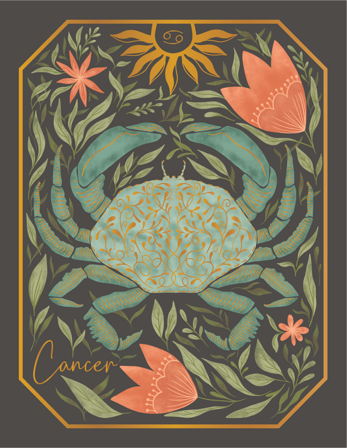 The Cancer Zodiac Garden Gold Foil Greeting Card
