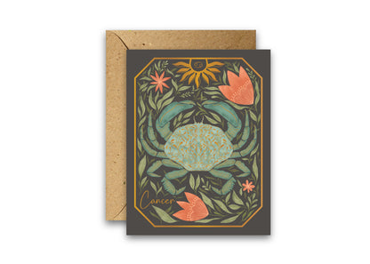 The Cancer Zodiac Garden Gold Foil Greeting Card