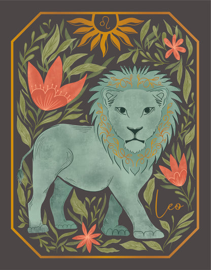 The Leo Zodiac Garden Gold Foil Greeting Card