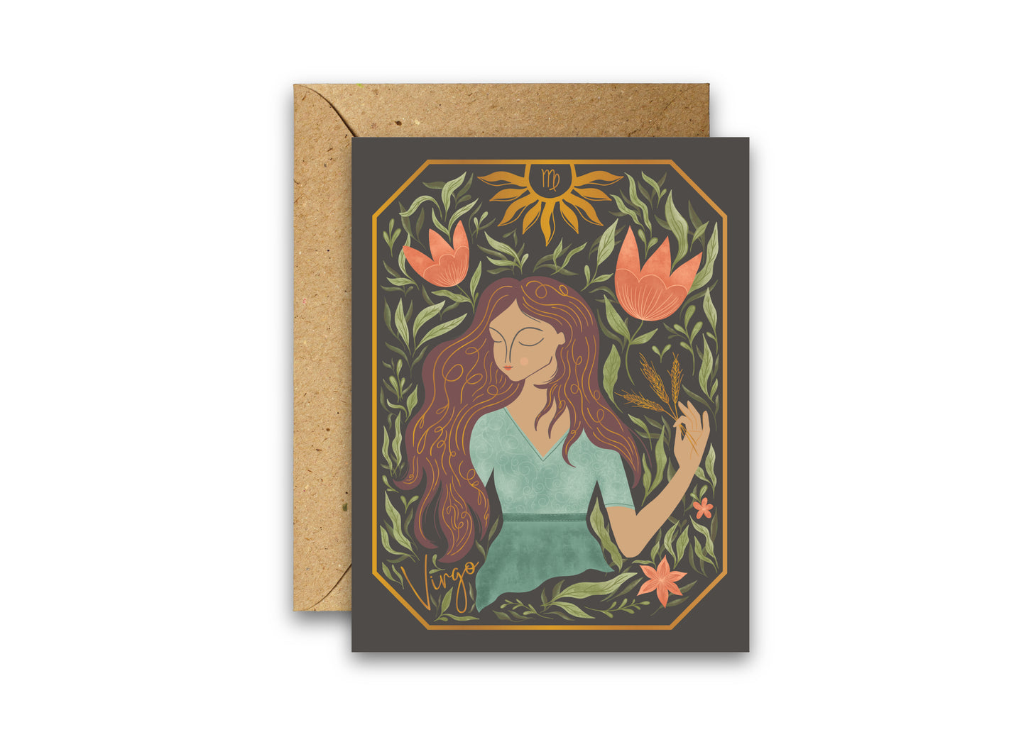 The Virgo Zodiac Garden Gold Foil Greeting Card