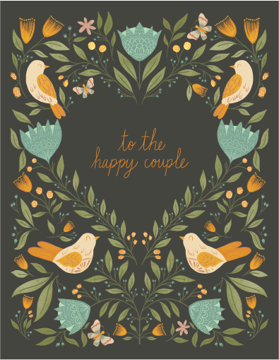 Happy Couple Birds and Flowers Greeting Card