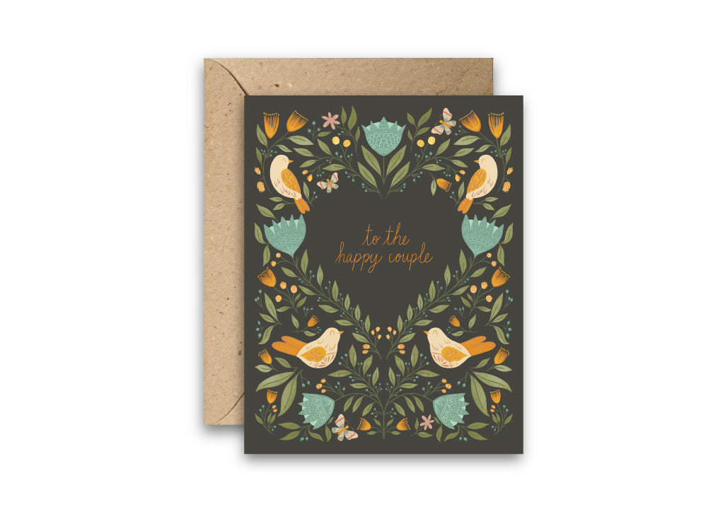 Happy Couple Birds and Flowers Card – Perfect for Weddings, Engagements, and Newlyweds