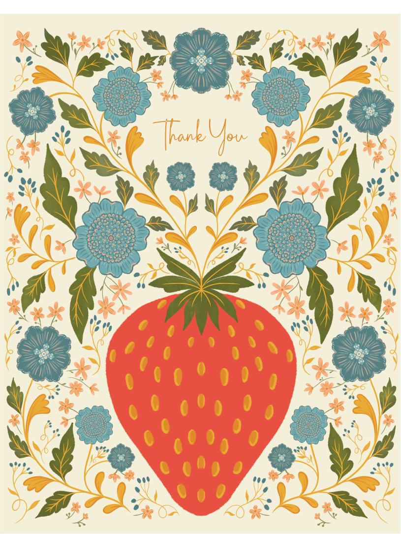 Strawberry Thank You Card | Hand-Illustrated Floral Thank You Greeting Card