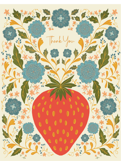 Strawberry Thank You Card | Hand-Illustrated Floral Thank You Greeting Card