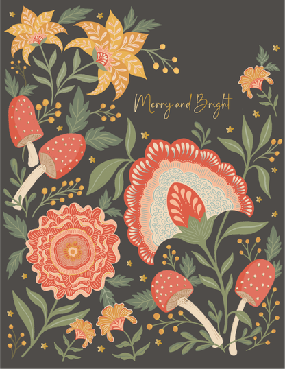 Merry and Bright – Gold Foil Holiday Floral Card