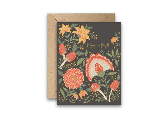 Merry and Bright – Gold Foil Holiday Floral Card