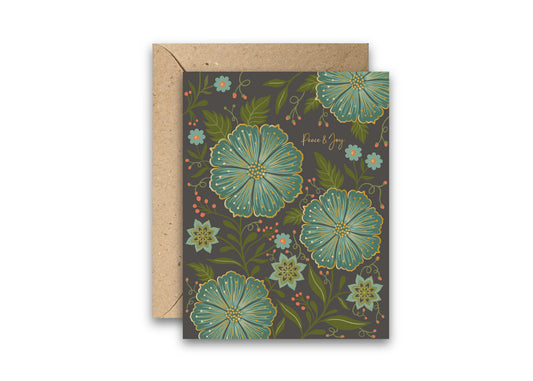 Peace and Joy – Gold Foil Winter Holiday Card
