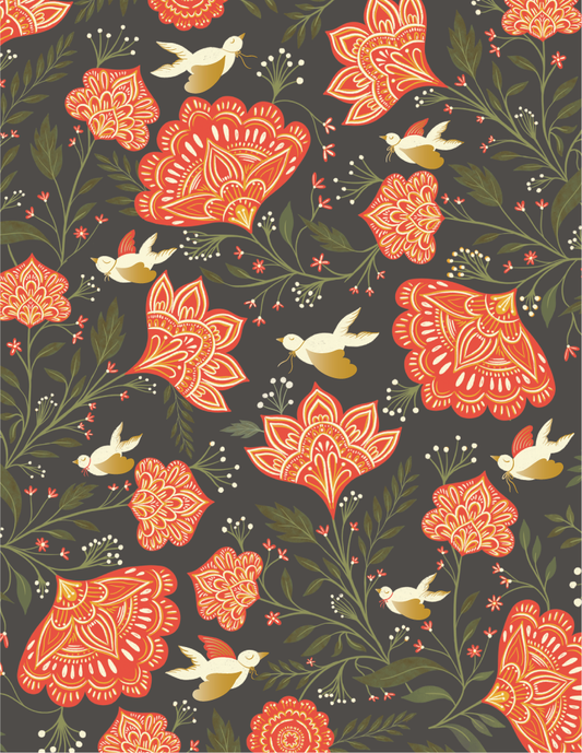 Red Floral Doves – Indian-Inspired Holiday & Winter Card