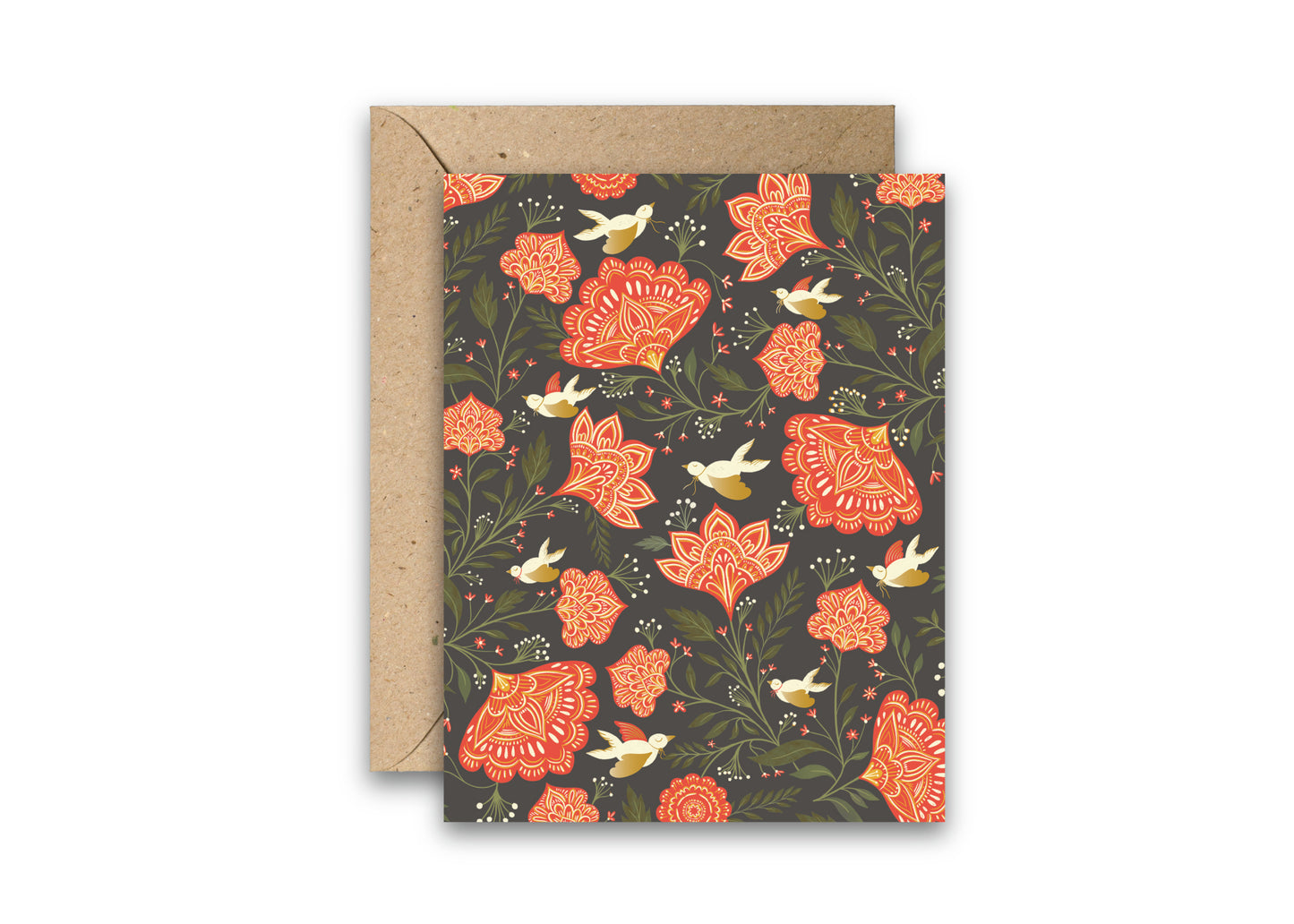 Red Floral Doves – Indian-Inspired Holiday & Winter Card
