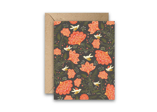 Red Floral Doves – Indian-Inspired Holiday & Winter Card