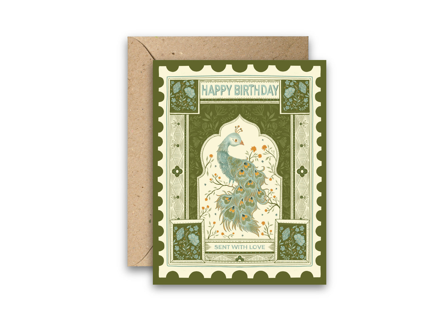 Peacock Stamp Birthday Card