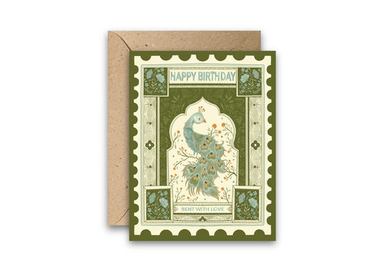 Peacock Stamp Birthday Card