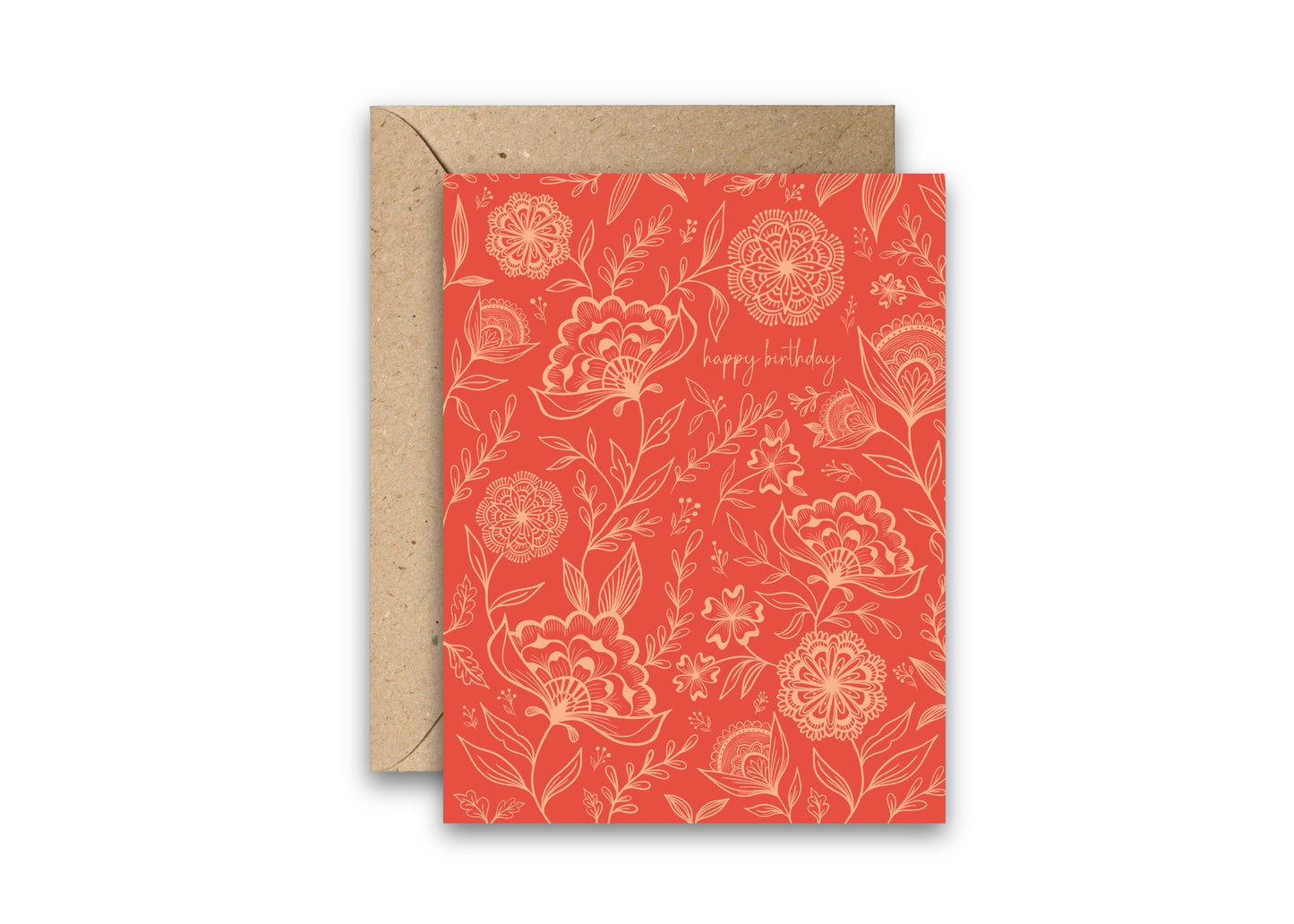 Floral Happy Birthday Card | Block Print-Inspired Greeting Card