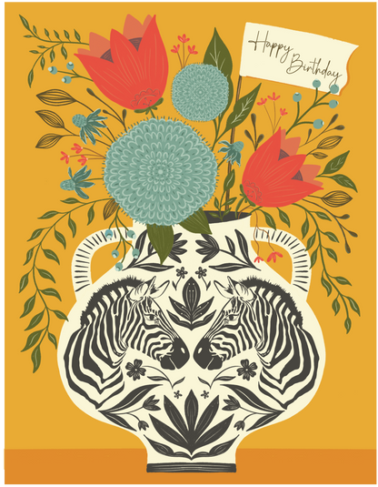 Zebra Vase Birthday Card | Colorful Animal Greeting Card