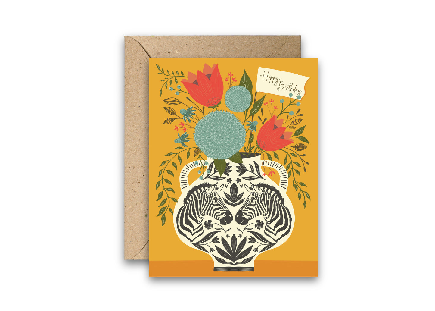 Zebra Vase Birthday Card | Colorful Animal Greeting Card