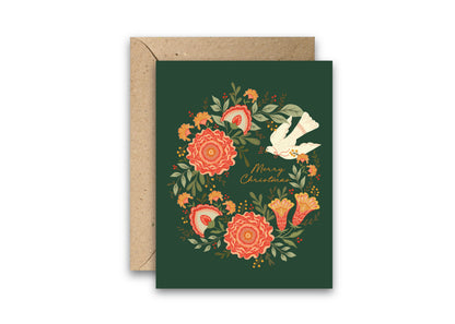 Green Vines Christmas Wreath Card | Folk Art Holiday Card
