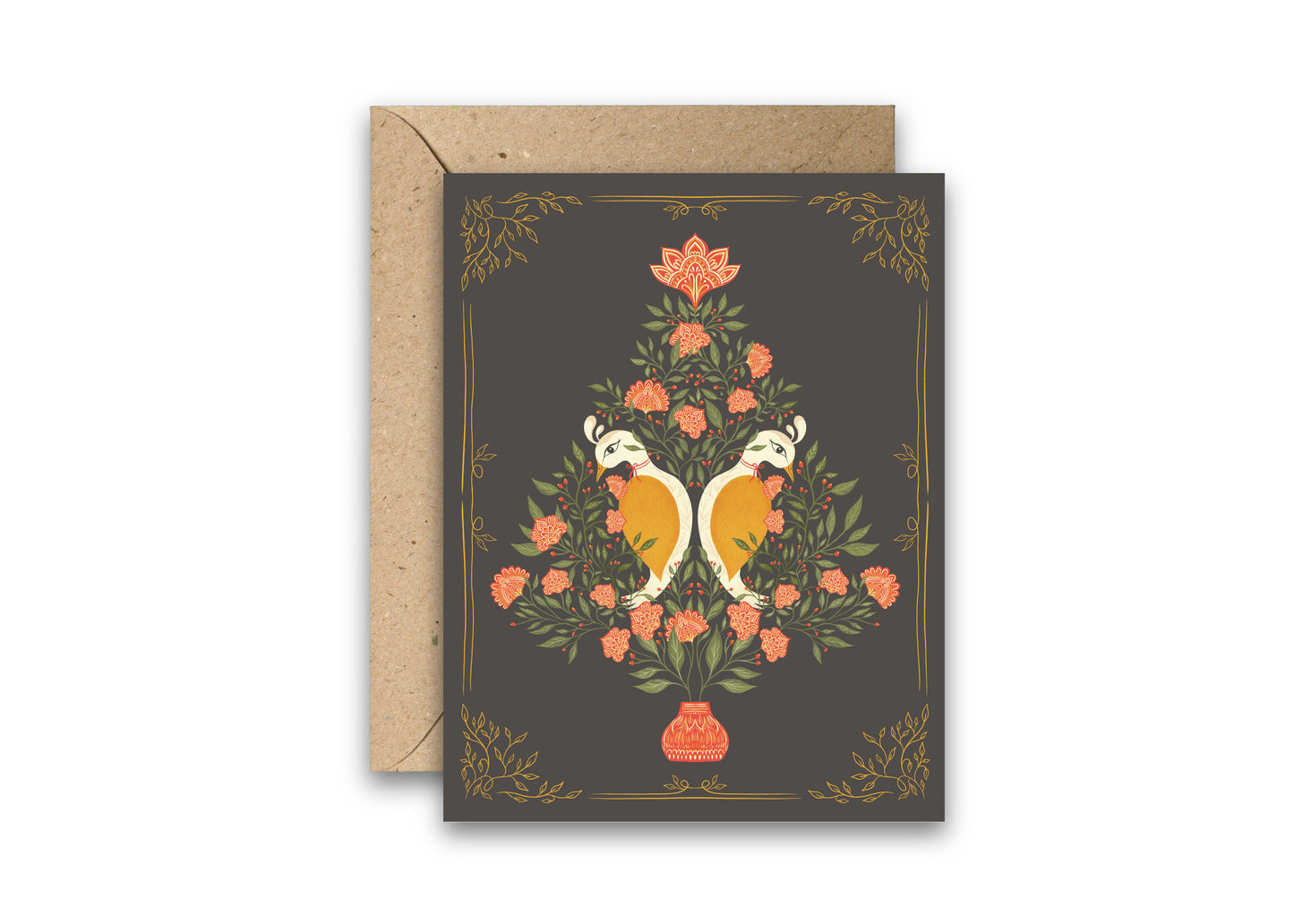 Peacock Christmas Tree Card | Folk Art Holiday Greeting Card