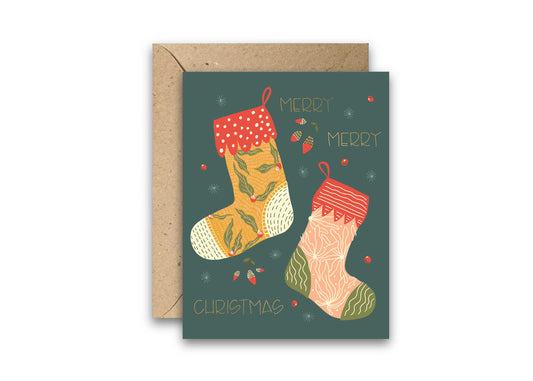 Christmas Morning Stockings Gold Foil Greeting Card