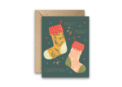 Christmas Morning Stockings Gold Foil Greeting Card