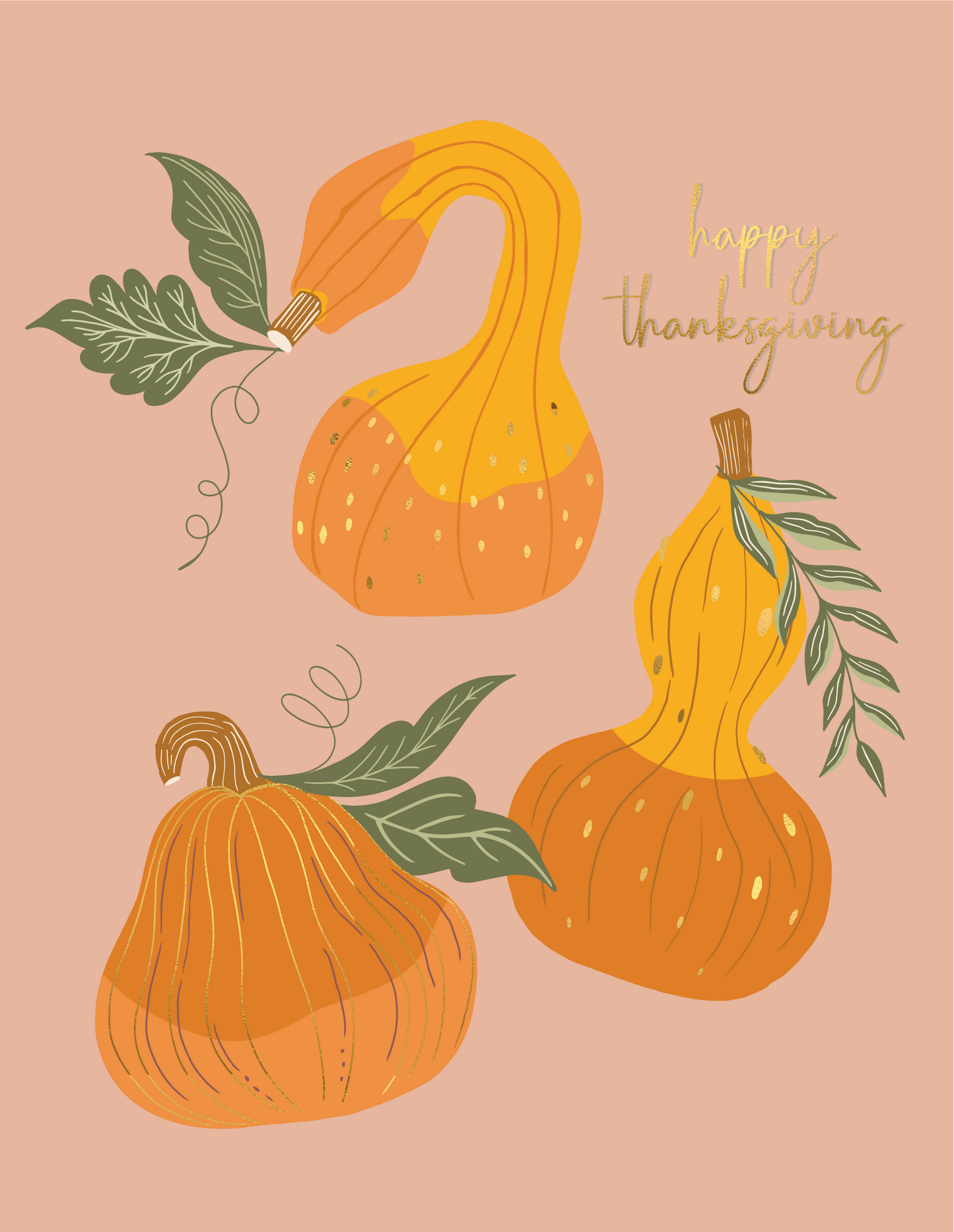 Thanksgiving Gourds Gold Foil Greeting Card