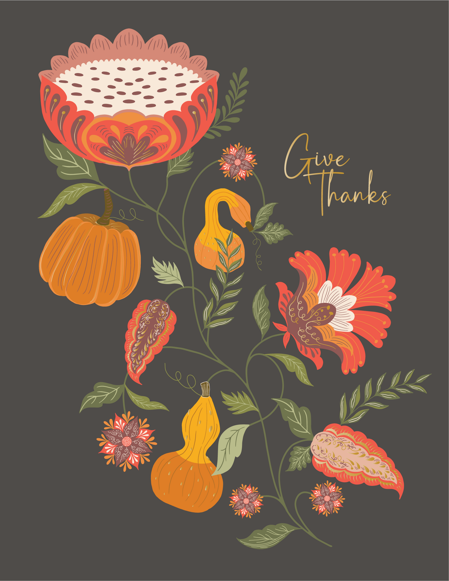Pumpkin Garden Give Thanks Gold Foil Greeting Card