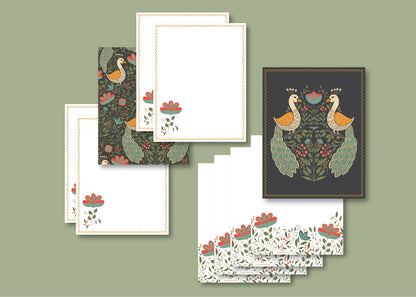 Teal Peacock Floral Luxury Stationery Set – 8 Flat Notecards