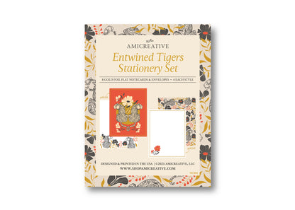 Jungle Tiger Floral Luxury Stationery Set – 8 Flat Notecards