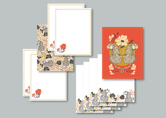 Jungle Tiger Floral Luxury Stationery Set – 8 Flat Notecards