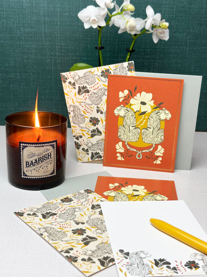 Tiger Tiger Writing Gift Set with Baarish (Rain) Candle – Holiday Stationery Bundle