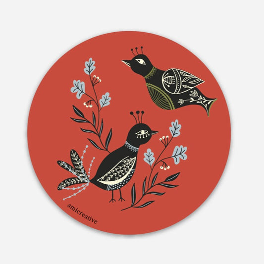 Birds Winter Folk Vinyl Sticker