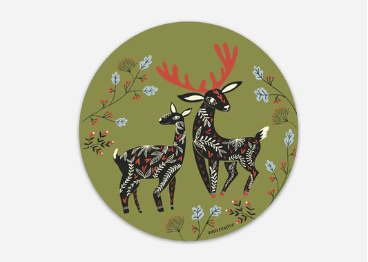 Deers Winter Folk Vinyl Sticker