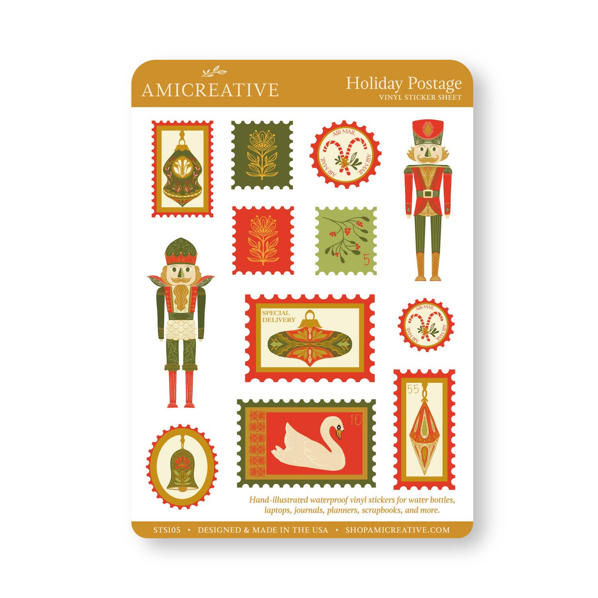 Holiday Postage clear vinyl sticker sheet by Amicreative