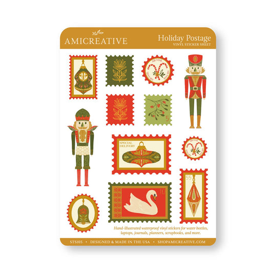 Holiday Postage clear vinyl sticker sheet by Amicreative