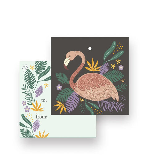 Gift Tag - Colorful and Floral Tropical Flamingo