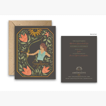 The Sagittarius Zodiac Garden Gold Foil Greeting Card