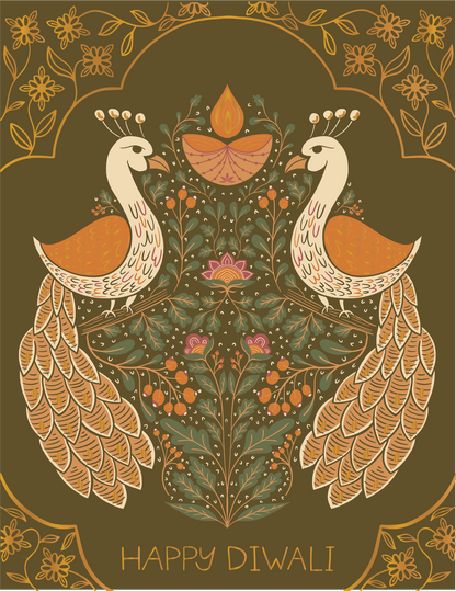 Diwali Birds Gold Foil Greeting Card