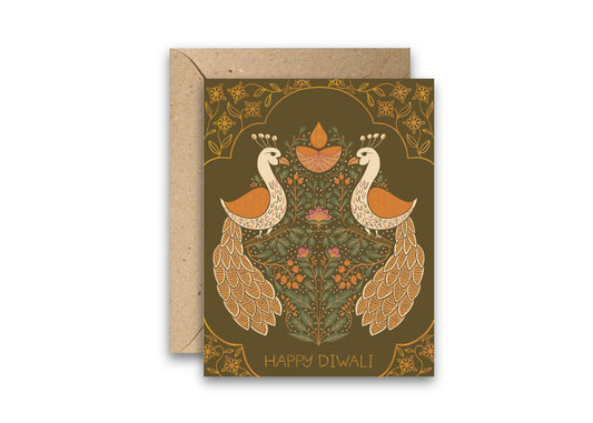 Diwali Birds Gold Foil Greeting Card