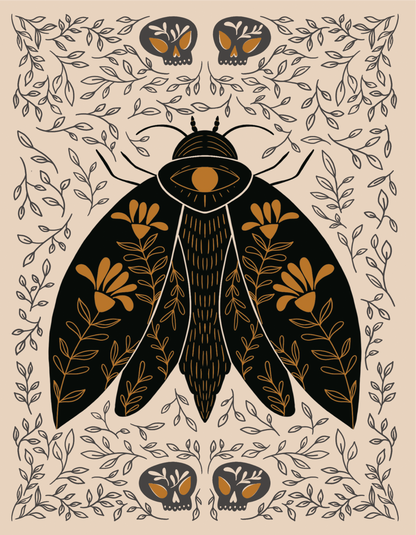 Grey Vines Moth Greeting Card