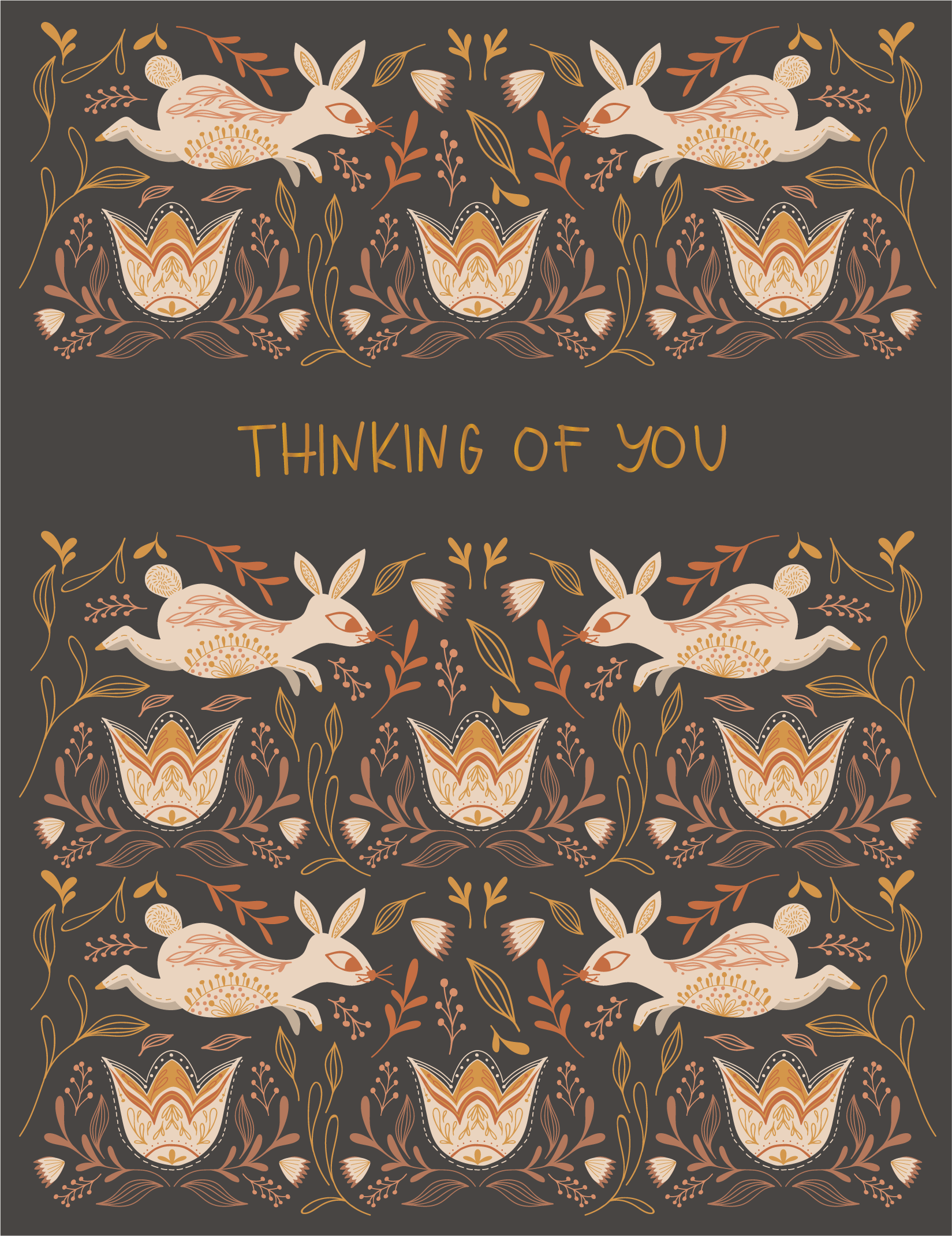 Thinking of You Bunnies Gold Foil Greeting Card