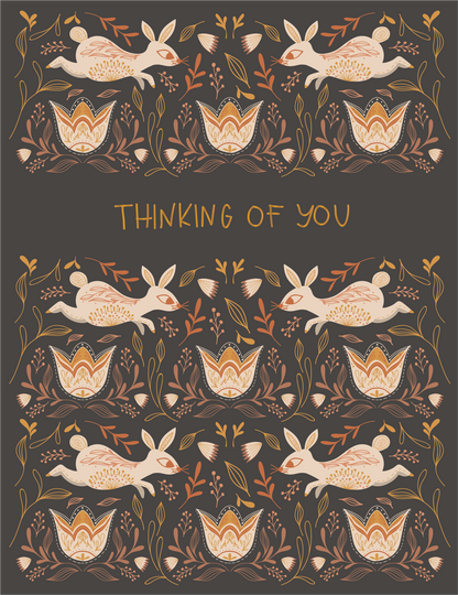 Thinking of You Bunnies Gold Foil Greeting Card