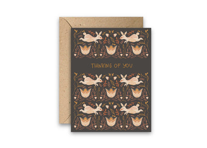 Thinking of You Bunnies Gold Foil Greeting Card