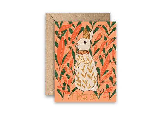 Miss You Bunnies Gold Foil Greeting Card