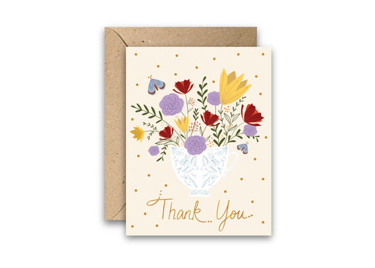 Thank you Teacup Gold Foil Greeting Card