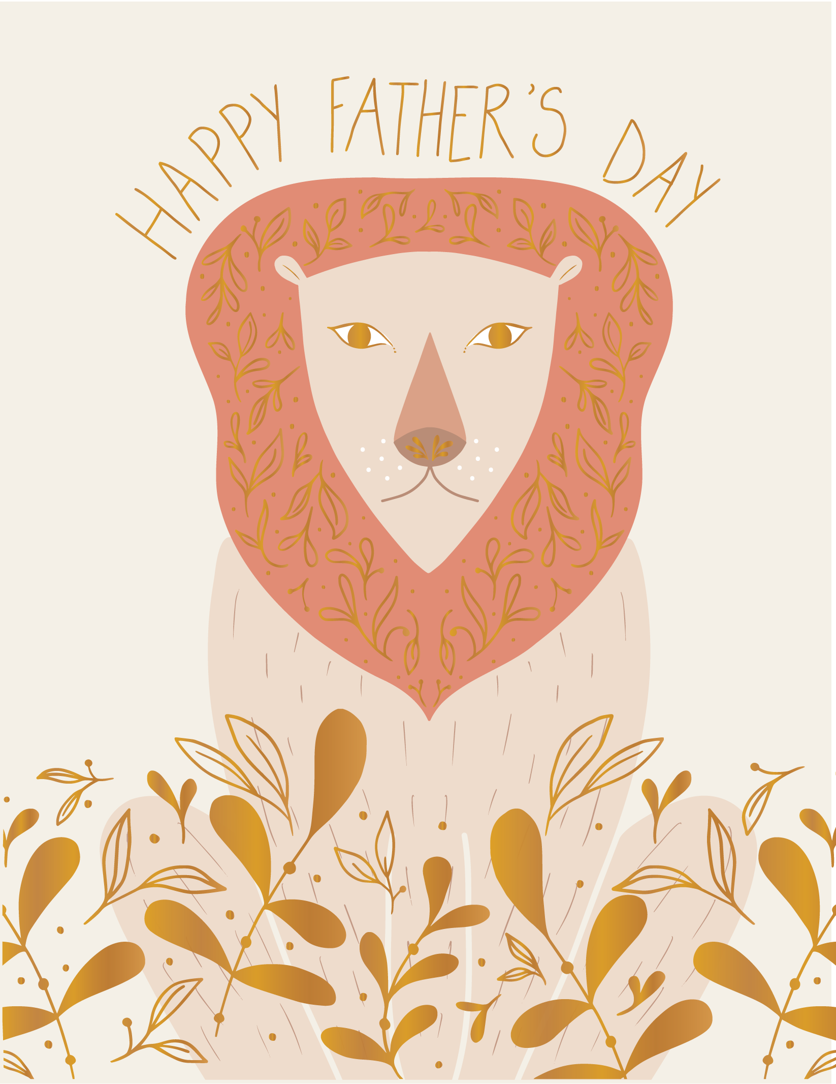 Father's Day Lion Gold Foil Greeting Card