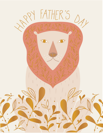 Father's Day Lion Gold Foil Greeting Card